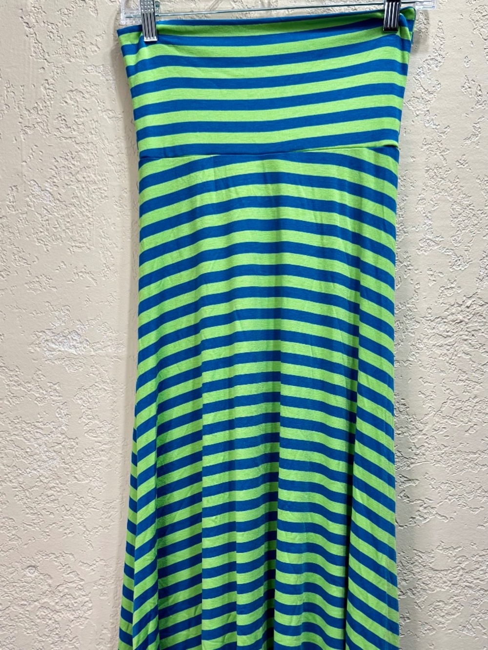 LuLaRoe XXS Blue Lime Green Striped Maxi Skirt Coastal Y2K Stretch Boho - Picture 2 of 8